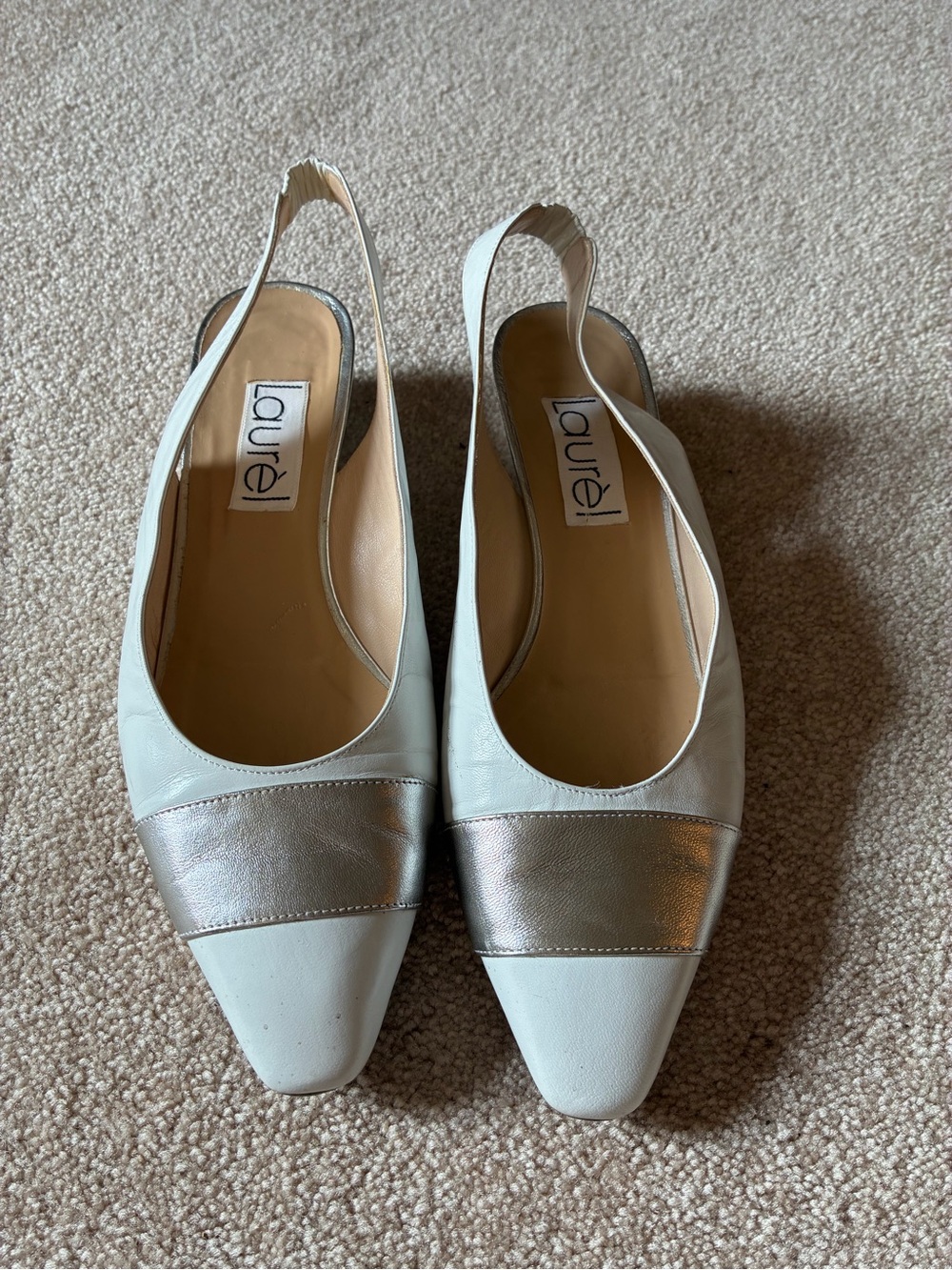 White and Silver Pointed Slingback Flats